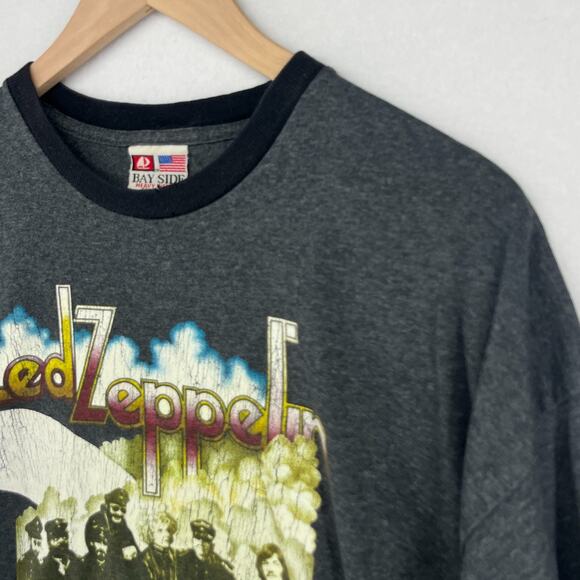 LED ZEPPELIN Mens L BAYSIDE Robert Plant Jimmy Page Stairway Ringer Cotton Gray - Picture 6 of 12